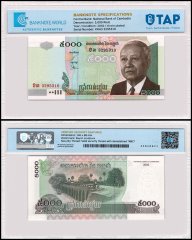 Cambodia 5,000 Riels Banknote, 2002, P-55b, UNC, TAP Authenticated