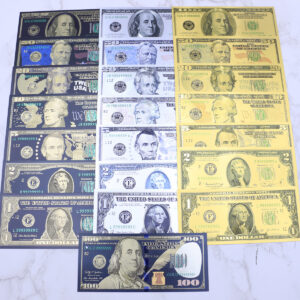 3 Set 22 Pcs US dollar Black Gold Silver Banknote Crafts Paper Money Props Gift