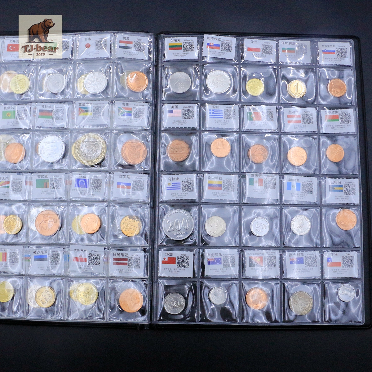 60 Countries Regions Coins Collection Books World Foreign Currency With Flags
